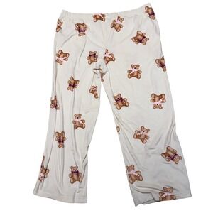 Joyspun Womens Pajama Sleepwear Pants 2X Cream Teddy Bear Print Lounge Bottoms